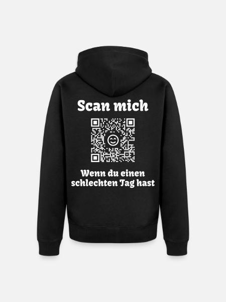 QR-Code mit freundlicher Botschaft (Scanne Mich) - Unisex Premium Bio Zip Hoodie - Schwarz