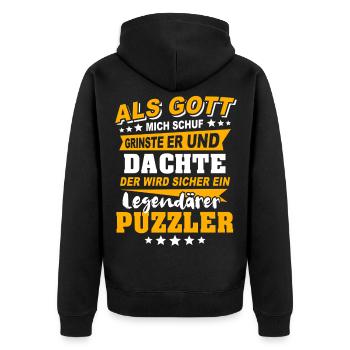 Puzzler Puzzlen - Unisex Premium Bio Zip Hoodie - Schwarz - Hinten - Nico (187cm)