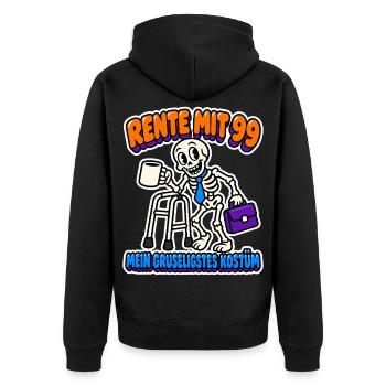 Rente mit 99 - mein gruseligstes Kostüm - Unisex Premium Bio Zip Hoodie - Schwarz - Hinten - Nico (187cm)