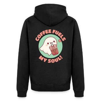 Kaffee nährt meine Seele Niedlicher Geist liebt Eiskaffee - Unisex Premium Bio Zip Hoodie - Schwarz - Hinten - Nico (187cm)