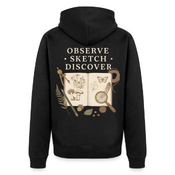 Observe Sketch Discover Naturjournal - Unisex Premium Bio Zip Hoodie - Schwarz - Hinten - Nico (187cm)
