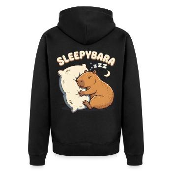 Sleepybara Capybara Umarmt Kissen Schlafmütze - Unisex Premium Bio Zip Hoodie - Schwarz - Hinten - Nico (187cm)