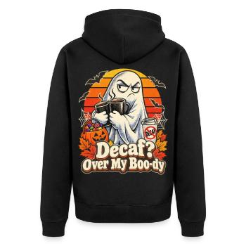 Halloween Koffein-Geist Decaf Over My Boo-dy - Unisex Premium Bio Zip Hoodie - Schwarz - Hinten - Nico (187cm)