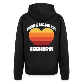 Meine Mama ist Zockerin T-Shirt | Retro - Unisex Premium Bio Zip Hoodie - Schwarz - Hinten - Nico (187cm)