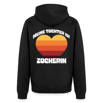 Meine Tochter ist Zockerin T-Shirt | Retro Gaming - Unisex Premium Bio Zip Hoodie - Schwarz - Hinten - Nico (187cm)