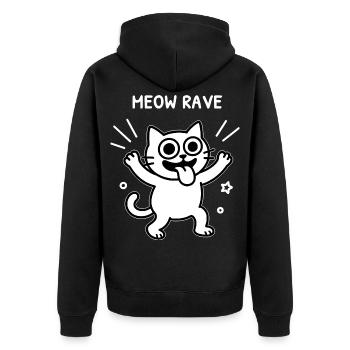 Meow Rave – Party-Katze (für dunkle Shirts) - Unisex Premium Bio Zip Hoodie - Schwarz - Hinten - Nico (187cm)