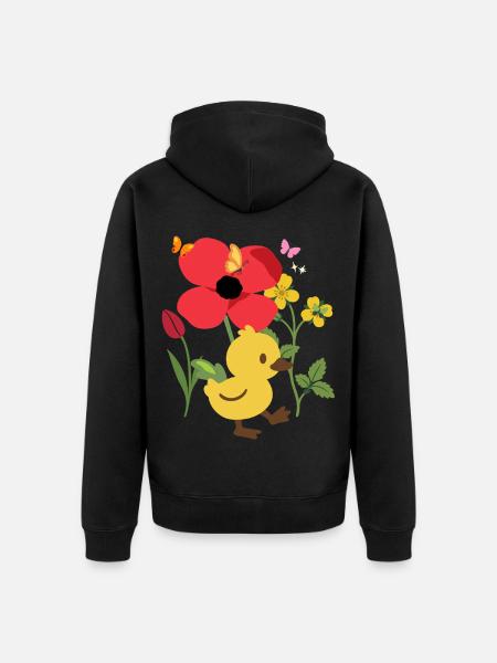 Küken Blumen Kinder Vogelmotiv Geschenkidee - Unisex Premium Bio Zip Hoodie - Schwarz
