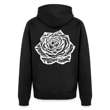 Weiße Rose Blüte Blume  weiß Geschenk Geburtstag  - Unisex Premium Bio Zip Hoodie - Schwarz - Hinten - Nico (187cm)