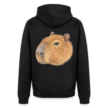 Capybara-Kopfporträt von Cabiai - Unisex Premium Bio Zip Hoodie - Schwarz - Hinten - Nico (187cm)