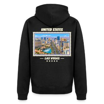 Vereinigte Staaten Las Vegas Vintage Reisemarke - Unisex Premium Bio Zip Hoodie - Schwarz - Hinten - Nico (187cm)