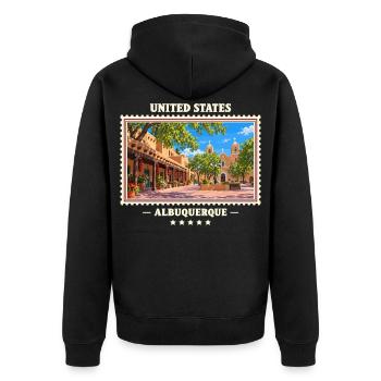 Vereinigte Staaten Albuquerque Vintage Reisemarke - Unisex Premium Bio Zip Hoodie - Schwarz - Hinten - Nico (187cm)