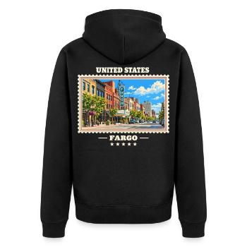 Vereinigte Staaten Fargo Vintage Reisemarke - Unisex Premium Bio Zip Hoodie - Schwarz - Hinten - Nico (187cm)