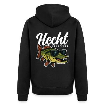 Hecht mit Sonnenbrille - Unisex Premium Bio Zip Hoodie - Schwarz - Hinten - Nico (187cm)