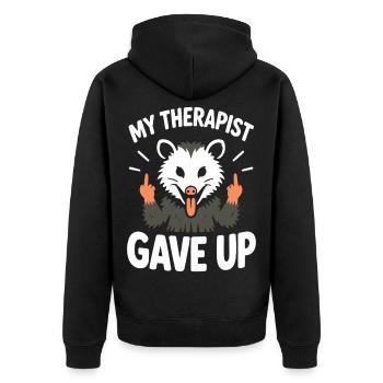 Mein Therapeut hat Ferret Tee aufgegeben - Unisex Premium Bio Zip Hoodie - Schwarz - Hinten - Nico (187cm)