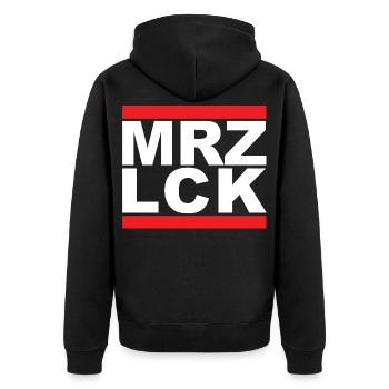 MRZ LCK - Unisex Premium Bio Zip Hoodie - Schwarz - Hinten - Nico (187cm)