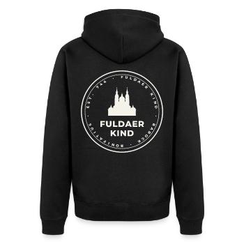 Fuldaer Kind Badge – Barockstadt Fulda - Unisex Premium Bio Zip Hoodie - Schwarz - Hinten - Nico (187cm)