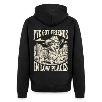 Ich habe Freunde in niedrigen Kreisen – walisische Corgi-Mutter - Unisex Premium Bio Zip Hoodie - Schwarz - Hinten - Nico (187cm)