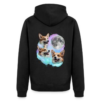 3 Corgis, die auf den Mond heulen – walisischer Corgi-Hundeliebhaber - Unisex Premium Bio Zip Hoodie - Schwarz - Hinten - Nico (187cm)