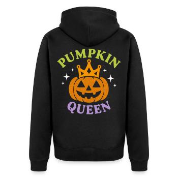 Pumpkin Queen Kürbis Königin Halloween Herbst - Unisex Premium Bio Zip Hoodie - Schwarz - Hinten - Nico (187cm)