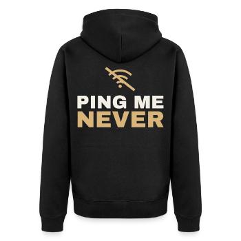 Ping Me Never – Shirt für Admins - Unisex Premium Bio Zip Hoodie - Schwarz - Hinten - Nico (187cm)