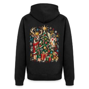 Weihnachtsbaum mit Engeln und Rentieren - Unisex Premium Bio Zip Hoodie - Schwarz - Hinten - Nico (187cm)