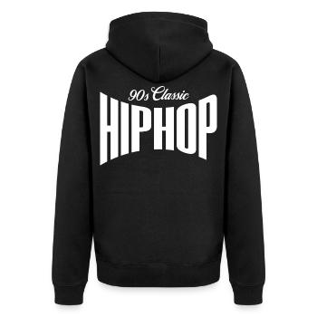 90er-Jahre-Classic-Hip-Hop-Logo - Unisex Premium Bio Zip Hoodie - Schwarz - Hinten - Nico (187cm)