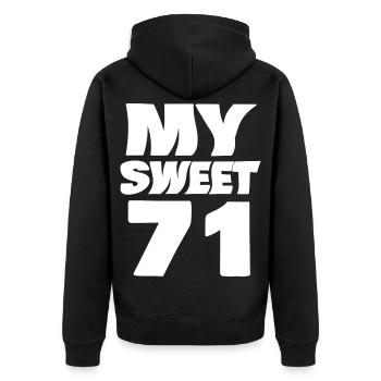 Sweet 71 - Unisex Premium Bio Zip Hoodie - Schwarz - Hinten - Nico (187cm)