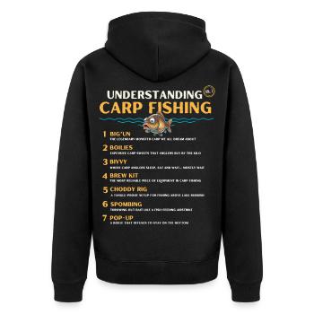 Geheimsprache des Karpfenfischens verstehen Band 1 - Unisex Premium Bio Zip Hoodie - Schwarz - Hinten - Nico (187cm)