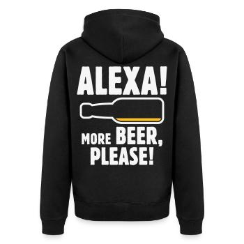 Alexa! Mehr Bier, bitte! (Lustiger Trinker / NEG 2C) - Unisex Premium Bio Zip Hoodie - Schwarz - Hinten - Nico (187cm)