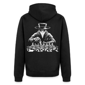 Pestdoktor Schach-Gambit - Unisex Premium Bio Zip Hoodie - Schwarz - Hinten - Nico (187cm)