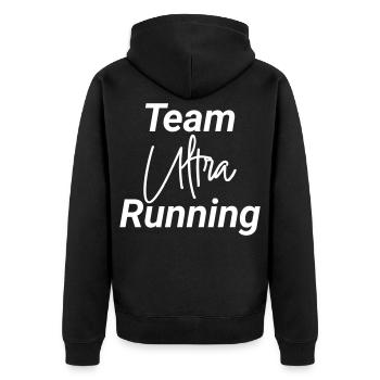Team Ultra Running Laufen Shirt - Unisex Premium Bio Zip Hoodie - Schwarz - Hinten - Nico (187cm)