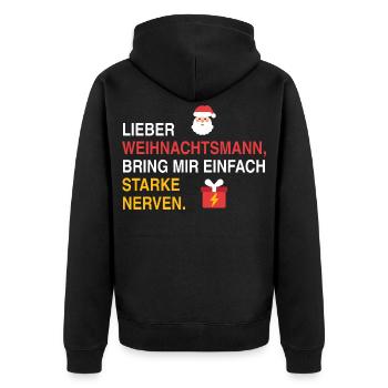 Lieber Weihnachtsmann, bring mir starke Nerven - Unisex Premium Bio Zip Hoodie - Schwarz - Hinten - Nico (187cm)