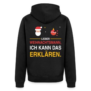 Lieber Weihnachtsmann, ich kann das erklären - Unisex Premium Bio Zip Hoodie - Schwarz - Hinten - Nico (187cm)