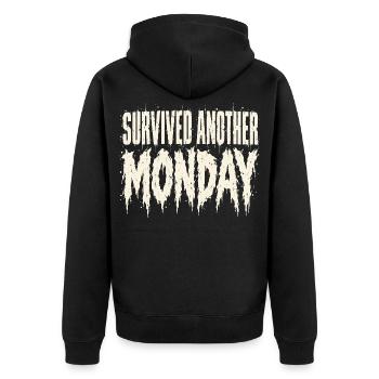 Hat einen weiteren Montags-Arbeitsplatz-Humor überlebt - Unisex Premium Bio Zip Hoodie - Schwarz - Hinten - Nico (187cm)