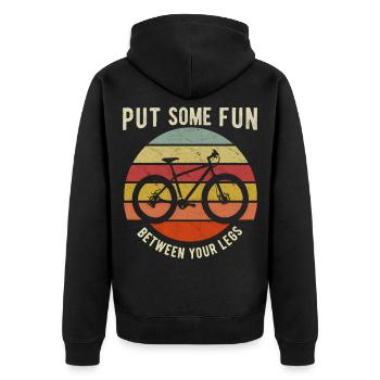 Put Some Fun Between Your Legs - Cycling - Unisex Premium Bio Zip Hoodie - Schwarz - Hinten - Nico (187cm)