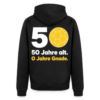 50. Geburtstag Handball – 0 Jahre Gnade - Unisex Premium Bio Zip Hoodie - Schwarz - Hinten - Nico (187cm)