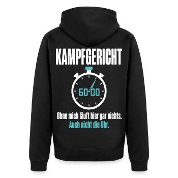 Kampfgericht Handball – Ohne mich läuft nichts - Unisex Premium Bio Zip Hoodie - Schwarz - Hinten - Nico (187cm)
