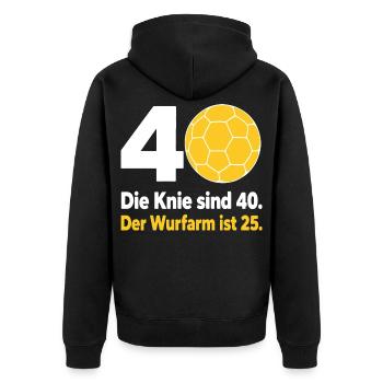 40. Geburtstag Handball – Wurfarm ist erst 25 - Unisex Premium Bio Zip Hoodie - Schwarz - Hinten - Nico (187cm)