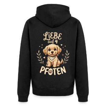 Liebe auf 4 Pfoten, niedlicher Hund - Unisex Premium Bio Zip Hoodie - Schwarz - Hinten - Nico (187cm)