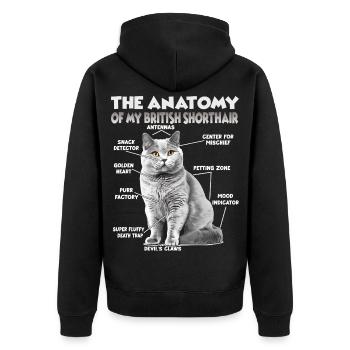 Britisch Kurzhaar T | Britisch Kurzhaar Katzen  - Unisex Premium Bio Zip Hoodie - Schwarz - Hinten - Nico (187cm)