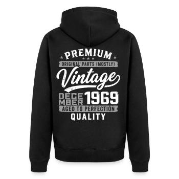 Vintage Dezember 1969 Qualitätsausgabe - Unisex Premium Bio Zip Hoodie - Schwarz - Hinten - Nico (187cm)