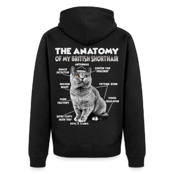 Witziges Britisch Kurzhaar T | Britisch Kurzhaar  - Unisex Premium Bio Zip Hoodie - Schwarz - Hinten - Nico (187cm)
