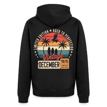 Limitierte Ausgabe Dezember 1976 - Unisex Premium Bio Zip Hoodie - Schwarz - Hinten - Nico (187cm)