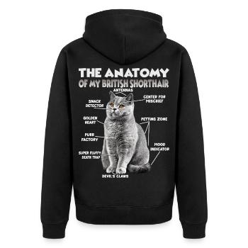 Witziges Britisch Kurzhaar T | Britisch Kurzhaar - Unisex Premium Bio Zip Hoodie - Schwarz - Hinten - Nico (187cm)