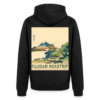 Mt Fuji Road Trip Neo Ukiyo-e Japanese Art - Unisex Premium Bio Zip Hoodie - Schwarz - Hinten - Nico (187cm)