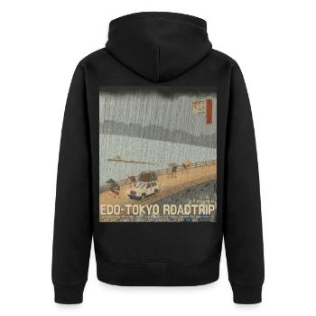 Edo Tokyo Road Trip Neo Ukiyo-e Japanese Art - Unisex Premium Bio Zip Hoodie - Schwarz - Hinten - Nico (187cm)