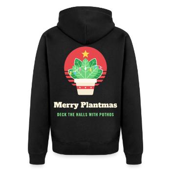 Fröhliche Plantmas, lustige Pflanzenliebhaber-Weihnachten - Unisex Premium Bio Zip Hoodie - Schwarz - Hinten - Nico (187cm)