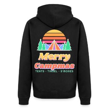 Fröhliche Campmas Retro-Sonnenuntergangs-Weihnachtscamping - Unisex Premium Bio Zip Hoodie - Schwarz - Hinten - Nico (187cm)