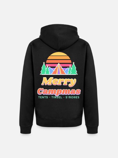 Fröhliche Campmas Retro-Sonnenuntergangs-Weihnachtscamping - Unisex Premium Bio Zip Hoodie - Schwarz