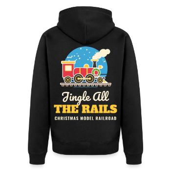 Jingle All the Rails Modelleisenbahn-Weihnachten - Unisex Premium Bio Zip Hoodie - Schwarz - Hinten - Nico (187cm)